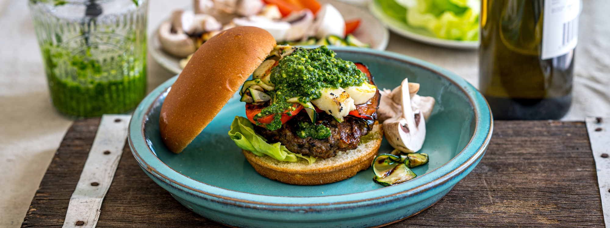 Lamb and Mushroom Blended Halloumi and Grilled Vegetable Burger with Pesto Mayo_summeredition72