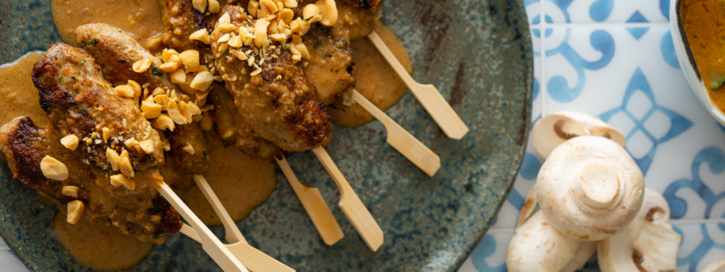 Mushroom + Mince Blended Chicken Satay Skewers | Blenditarian
